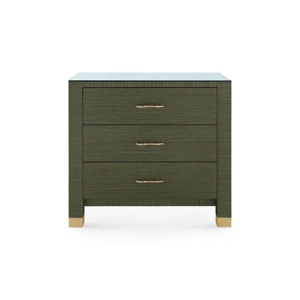 Camden 3-Drawer Side Table with Glass Top, Deep Olive-Blue Hand Home