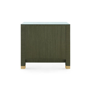Camden 3-Drawer Side Table with Glass Top, Deep Olive-Blue Hand Home