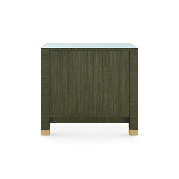Camden 3-Drawer Side Table with Glass Top, Deep Olive-Blue Hand Home