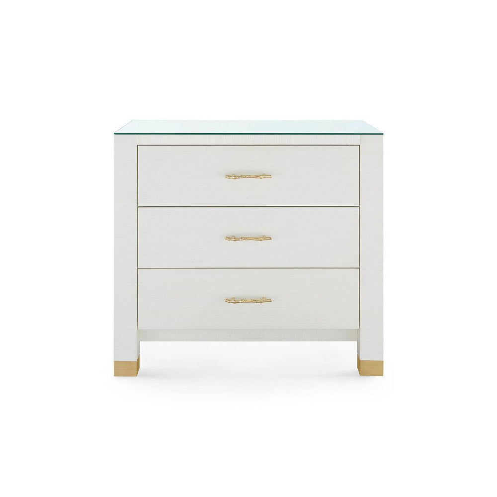 Camden 3-Drawer Side Table with Glass Top, Sand White-Blue Hand Home