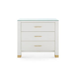 Camden 3-Drawer Side Table with Glass Top, Sand White-Blue Hand Home