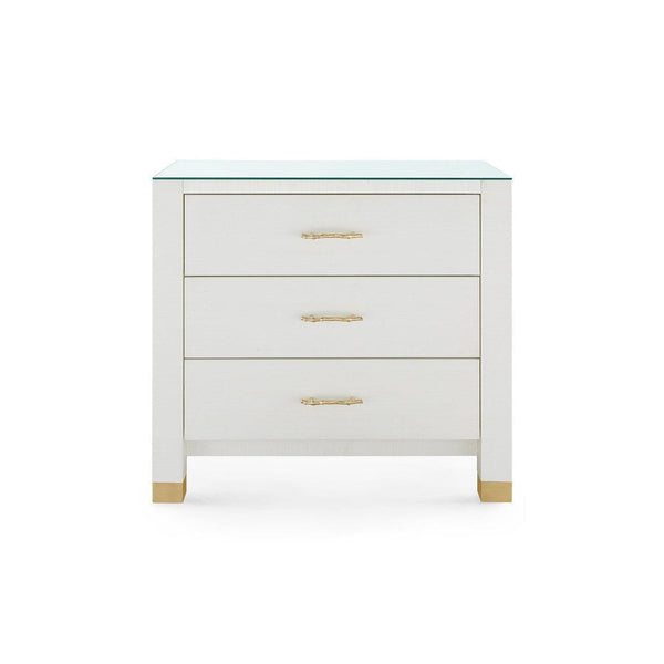 Camden 3-Drawer Side Table with Glass Top, Sand White-Blue Hand Home