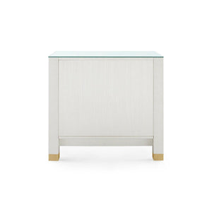 Camden 3-Drawer Side Table with Glass Top, Sand White-Blue Hand Home