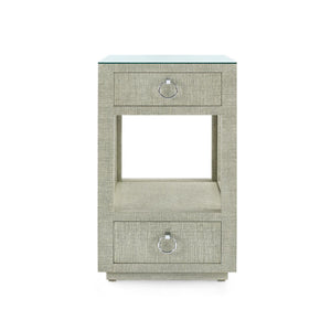 Camilla 2-Drawer Side Table with Glass Top, Moss Gray Tweed-Blue Hand Home
