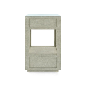 Camilla 2-Drawer Side Table with Glass Top, Moss Gray Tweed-Blue Hand Home