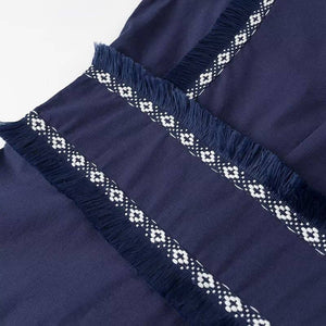Stylish V-Neck Tassel Panels With Swing Maxi Dresses-Blue Hand Home