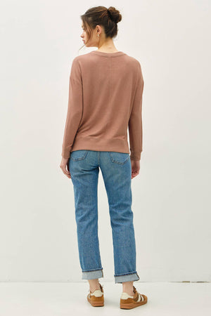 ROUND NECK HACCI BRUSHED PULLOVER KNIT TOP-Blue Hand Home