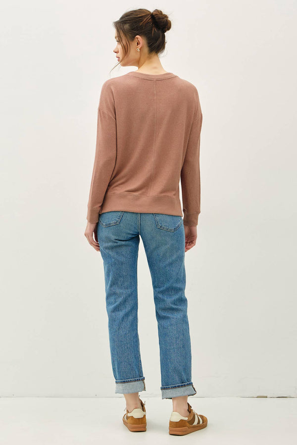 ROUND NECK HACCI BRUSHED PULLOVER KNIT TOP-Blue Hand Home