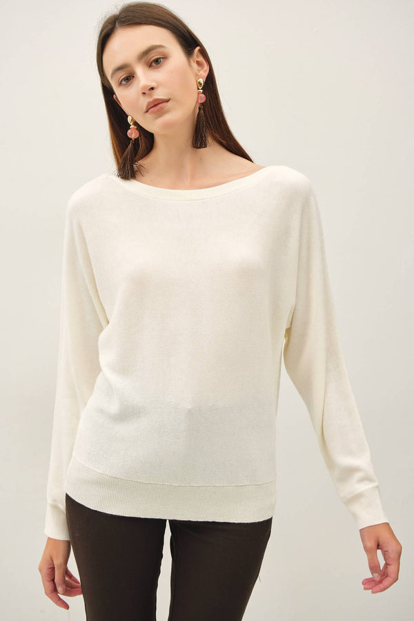 Dolman Sleeve Boat Neck Fine Sweater