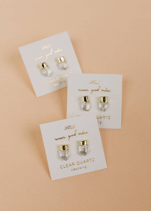 Gold Dip Point - Clear Quartz - Gold Earrings-Blue Hand Home