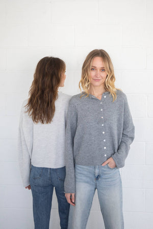 Heather Grey Piper Cardigan-Blue Hand Home