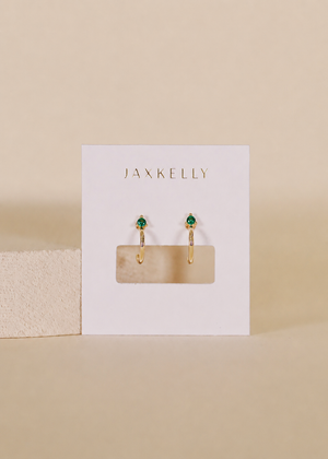 Open Mini Hoop Earrings - 18k Gold - Green Emerald