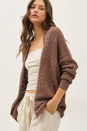 LIGHTWEIGHT CROCHET KNIT OPEN CARDIGAN-Blue Hand Home