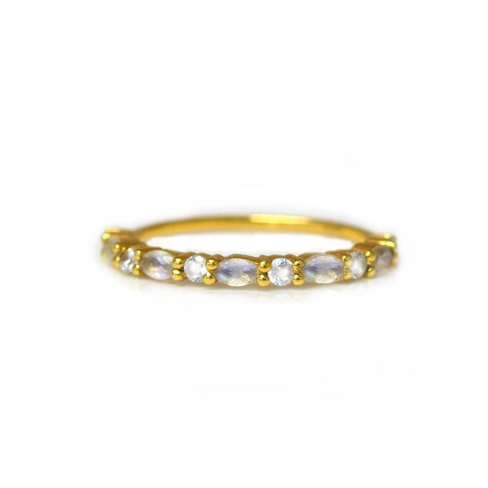 Rainbow Moonstone and Topaz Half Eternity Marquise Ring-Blue Hand Home
