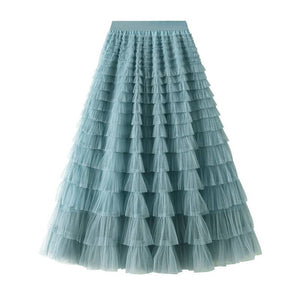 Chic Elastic Waist Tulle Tutu Midi Skirt-Blue Hand Home