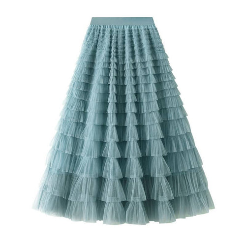 Chic Elastic Waist Tulle Tutu Midi Skirt-Blue Hand Home