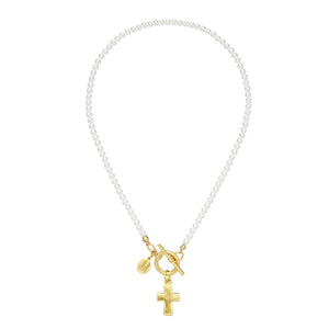 Small Cross Pearl Toggle Necklace