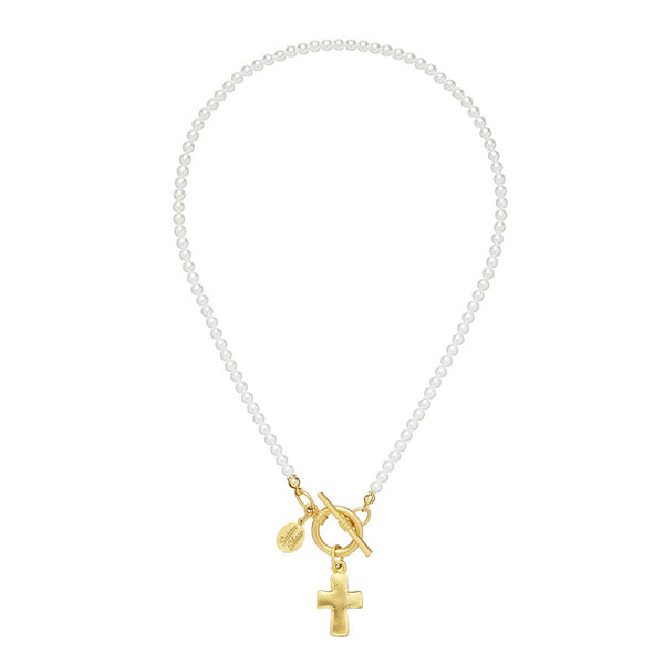 Small Cross Pearl Toggle Necklace