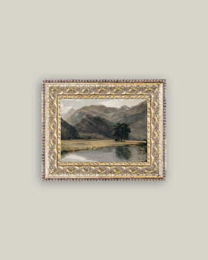 River Mountainscape Framed Antique Art-Blue Hand Home