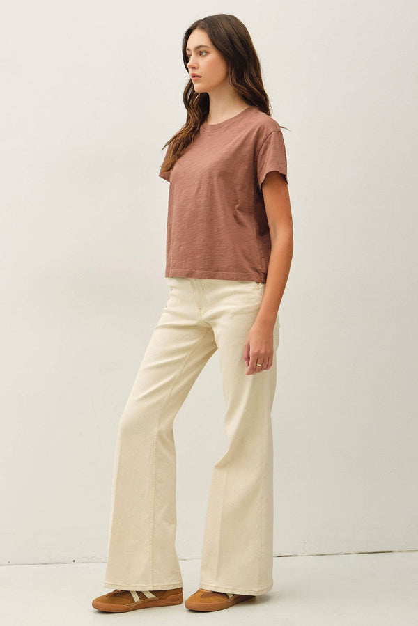 Garment Dyed Cotton Slub Half Sleeve Crop Top