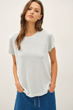 LINEN BLENDED STRIPED RELAXED TEE-Blue Hand Home