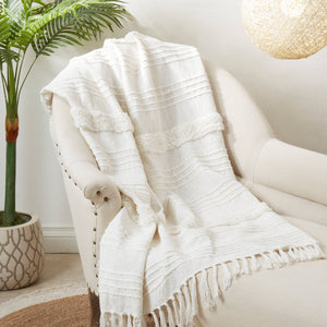 Boho Chic Tufted Throw with Tassels-Blue Hand Home