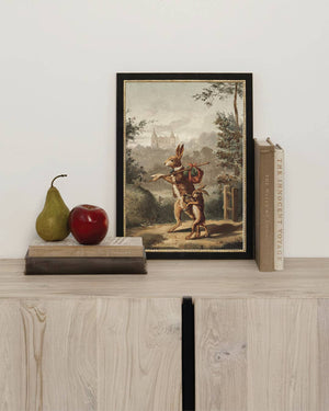 Traveling Rabbit Framed Antique Art-Blue Hand Home