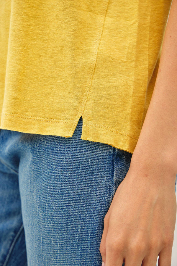 Classic Round Neck Split Hem T-Shirt-Blue Hand Home