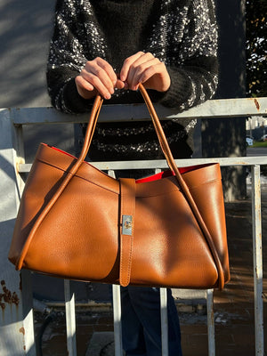 Elegant Large Genuine Leather Bag Made In Italy – 45x25x20