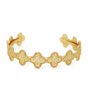 Clover Motif Cuff Bracelet - 24K Gold Plated