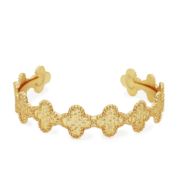 Clover Motif Cuff Bracelet - 24K Gold Plated