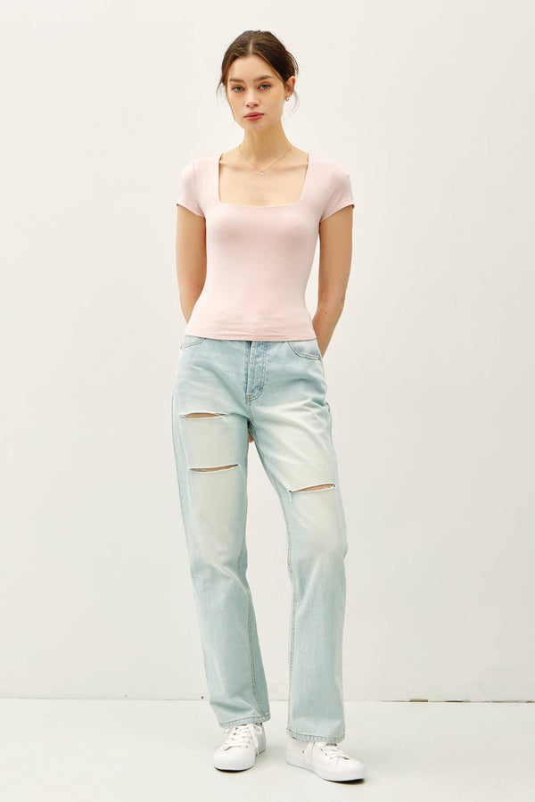 Square Neck Knit Tee-Blue Hand Home