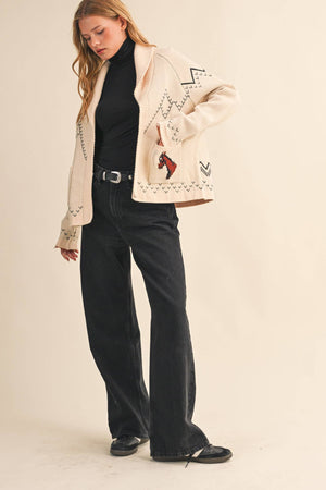 HORSE KNIT SWEATER CARDIGAN MSW10807-Blue Hand Home