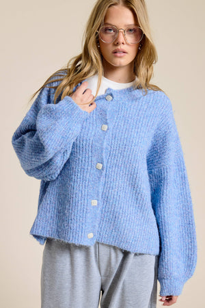 Balloon Sleeve Knit Cardigan-Blue Hand Home