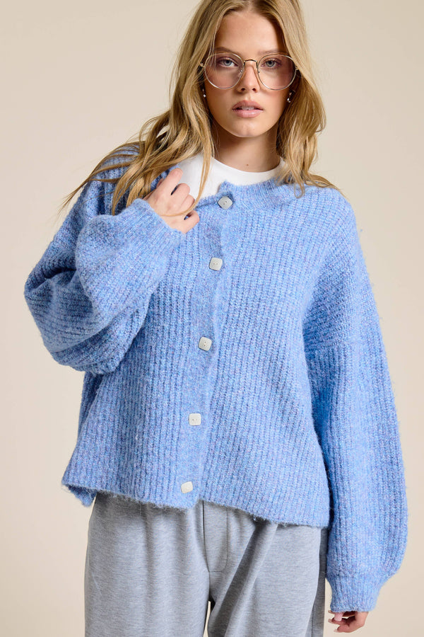 Balloon Sleeve Knit Cardigan-Blue Hand Home