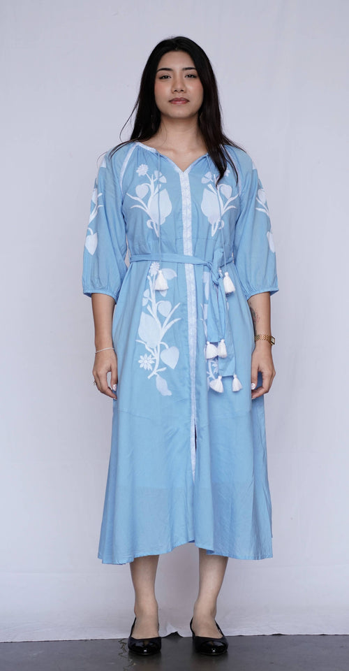 Botanical Blue Shirt Dress