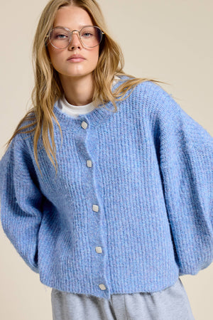 Balloon Sleeve Knit Cardigan-Blue Hand Home
