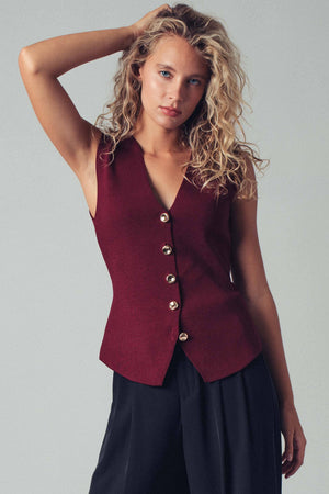 Sculpted Button-Front Knit Vest-Blue Hand Home