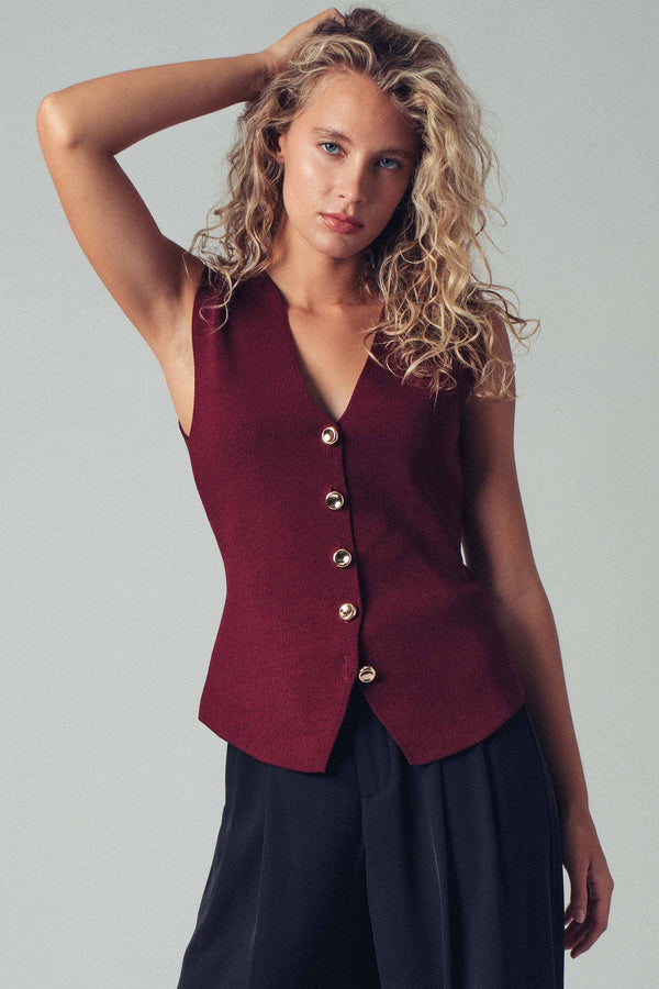 Sculpted Button-Front Knit Vest-Blue Hand Home