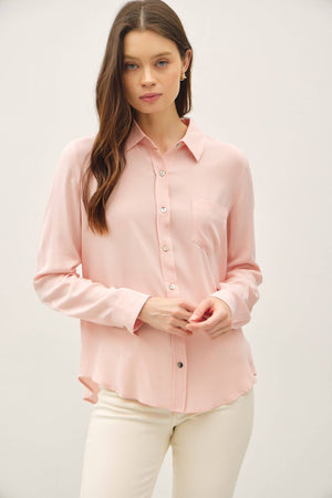 CLASSIC CUT BUTTON UP LONG SLEEVE TOP-Blue Hand Home