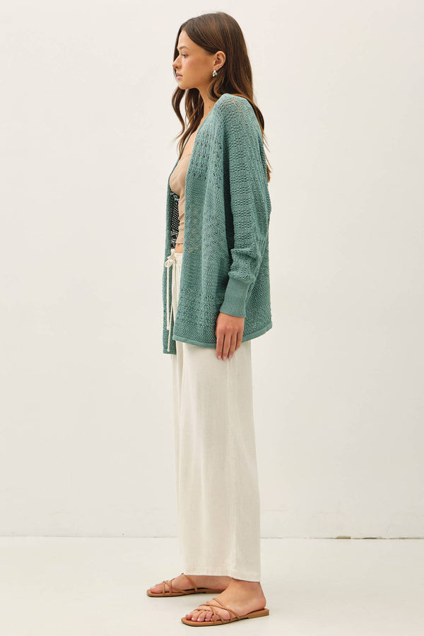 LIGHTWEIGHT CROCHET KNIT OPEN CARDIGAN-Blue Hand Home