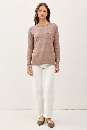 SLUB YARN ROUND NECK SWEATER WITH CHEST POCKETS-Blue Hand Home