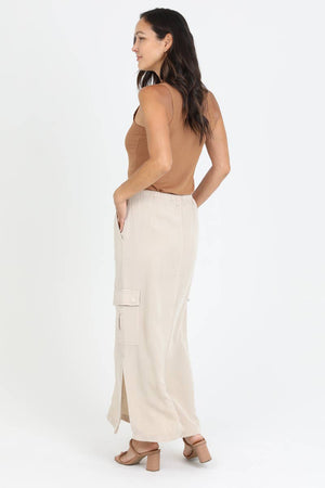 N6373-ASIS TENCEL CARGO POCKET MAXI SKIRT-Blue Hand Home