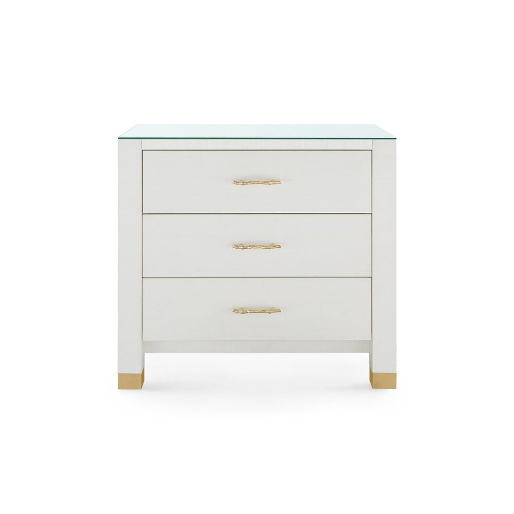 Camden 3-Drawer Side Table with Glass Top, Sand White-Blue Hand Home