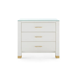 Camden 3-Drawer Side Table with Glass Top, Sand White