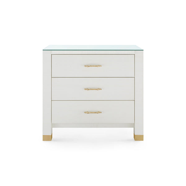 Camden 3-Drawer Side Table with Glass Top, Sand White