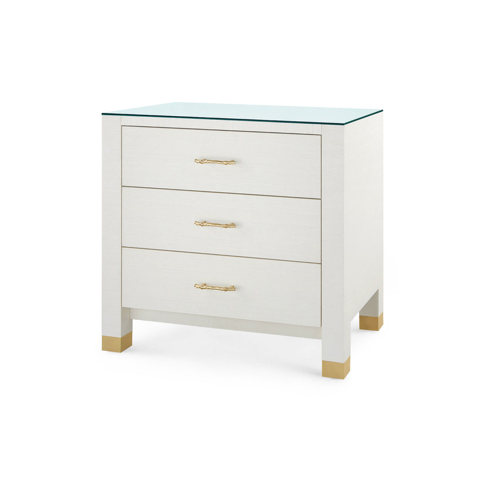 Camden 3-Drawer Side Table with Glass Top, Sand White-Blue Hand Home