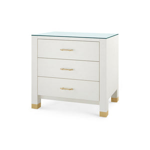Camden 3-Drawer Side Table with Glass Top, Sand White
