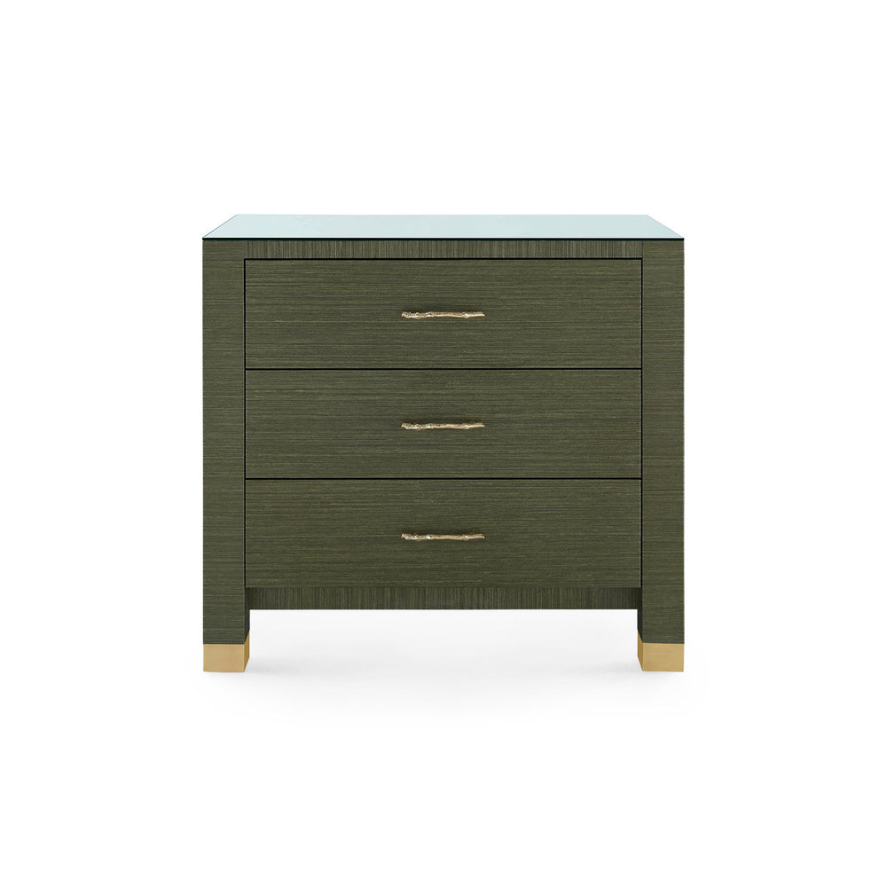 Camden 3-Drawer Side Table with Glass Top, Deep Olive-Blue Hand Home