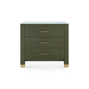Camden 3-Drawer Side Table with Glass Top, Deep Olive